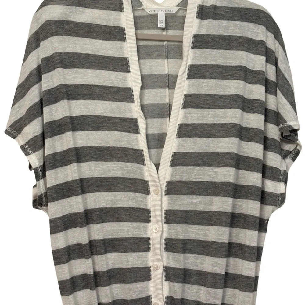 Victoria’s Secret Gray & White Striped Romper Drawstring Size M Pockets Viscose - Picture 2 of 13